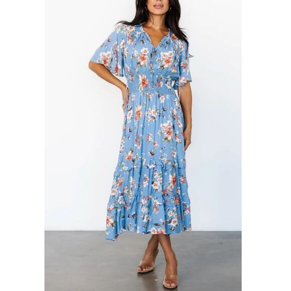 Baltic Born Blue Peach Floral Spell Boho Midi Dress Size S - Picture 13 of 13